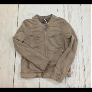 Free People Charcoal Plum Belted StretchMotoJacket